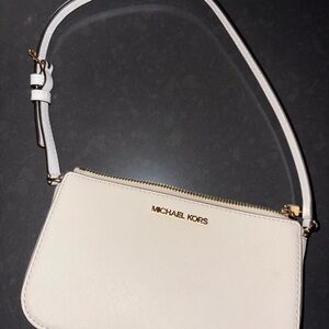 NWOT Michael Kors cream colored mini-purse with Gold Accents zip closure bag